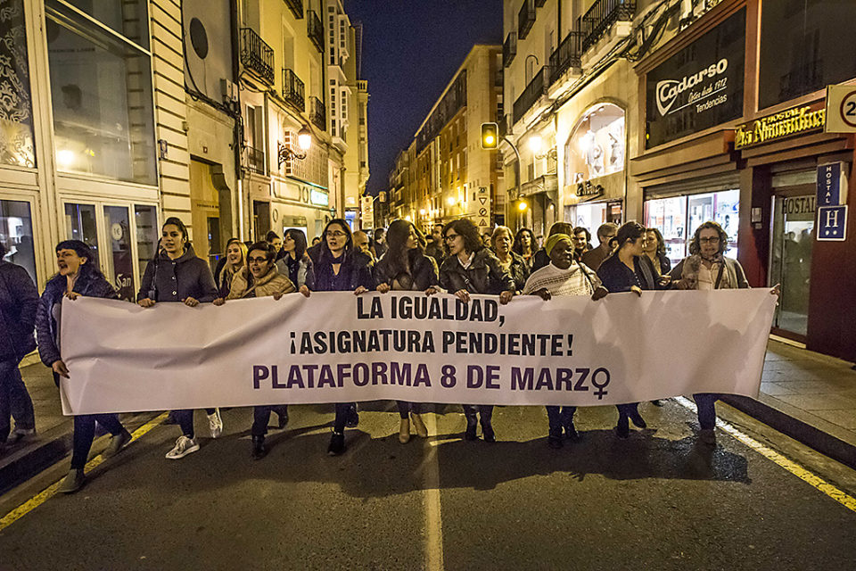 La manifestación del Día de la Mujer recorrió el centro de Logroño. /CLARA LARREA