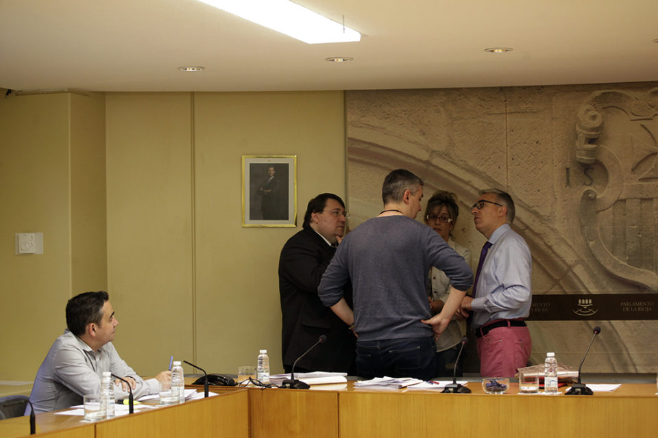 Ricardo Velasco, del PSOE (sentado) contempla a otros miembros, de todos los grupos, de la comisión. / Ingrid