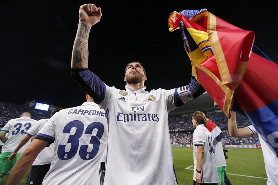 Sergio Ramos celebra la consecución del título liguero. /EFE