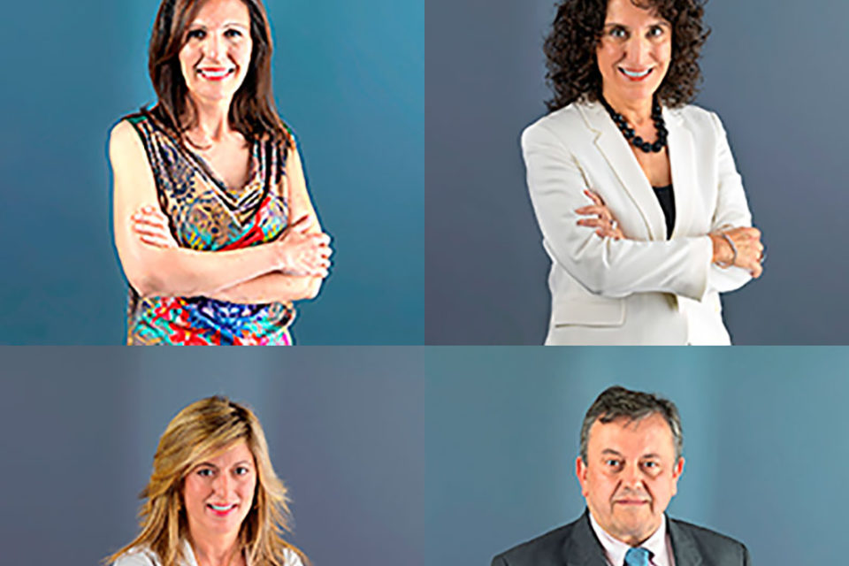 Arriba Natalia Blázquez y María Cruz Díaz; Abajo a la izquierda Rosana Montañés Fandos, junto a Juan Ramón Rábade. / NR