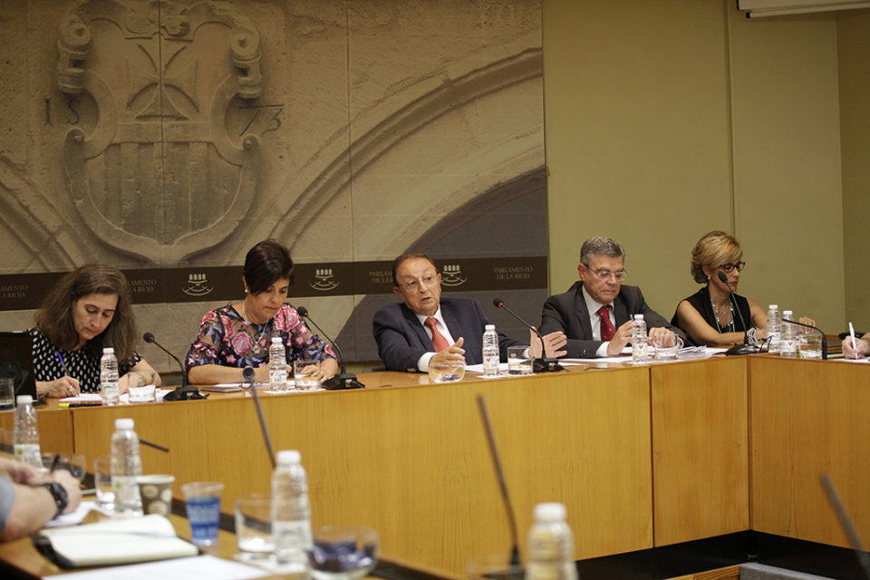 El presidente de la Cámara, José María Ruiz-Alejos, durante su intervención en el Parlamento de La Rioja. /Clara Larrea