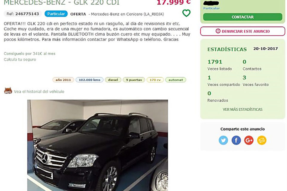 Uno de los coches que anunciaban en una página web de compraventa. / POLICÍA NACIONAL