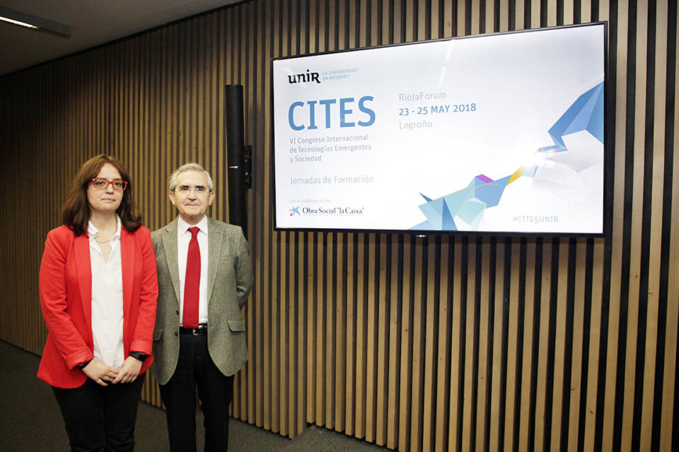 María Gómez y Julio Montero, en la presentación del Congreso CITES en la sede de la UNIR en Logroño. / Ingrid