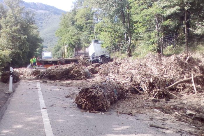 Un accidente de un camión deja la N-111 cortada al tráfico durante tres horas en Nestares