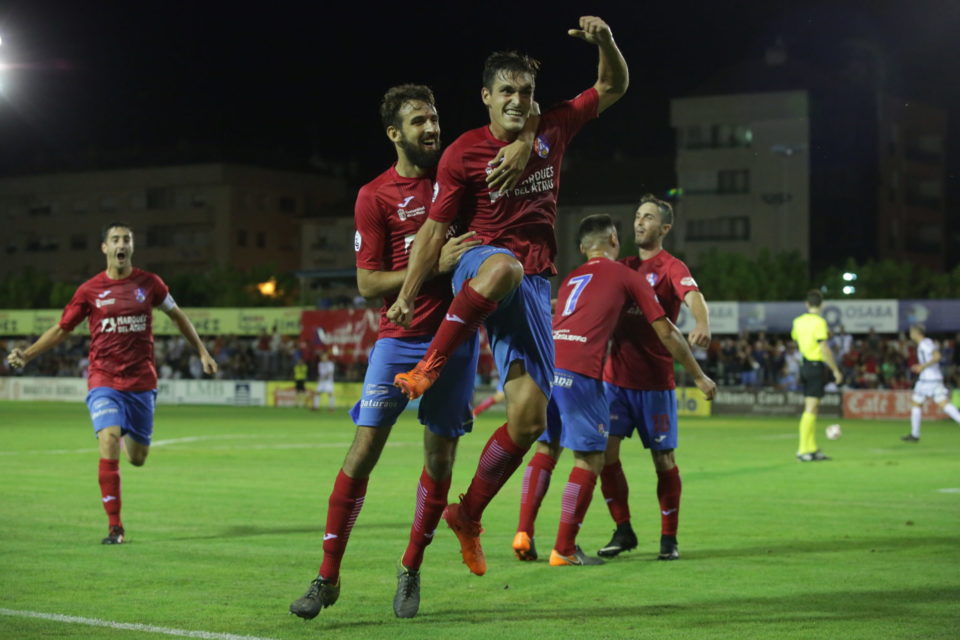 Eduardo Ubis celebra un gol anotado al Castellón el pasado 12 de septiembre. / Clara Larrea