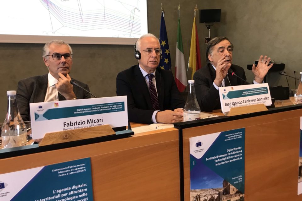 Ceniceros, durante su intervención en la segunda jornada de la comisión SEDEC de la UE, en la ciudad italiana de Palermo. / NR