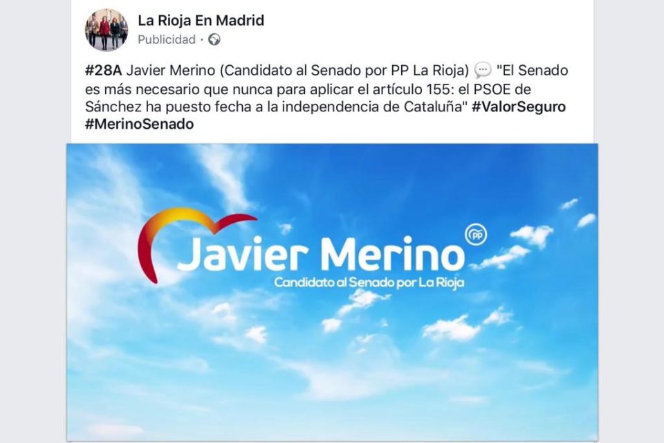 Imagen de un anuncio del PP en una red social. / NR