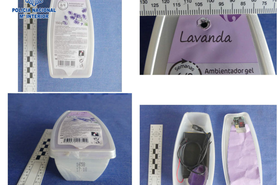 Imagen del dispositivo de grabación oculto en el ambientador. / Policía Nacional
