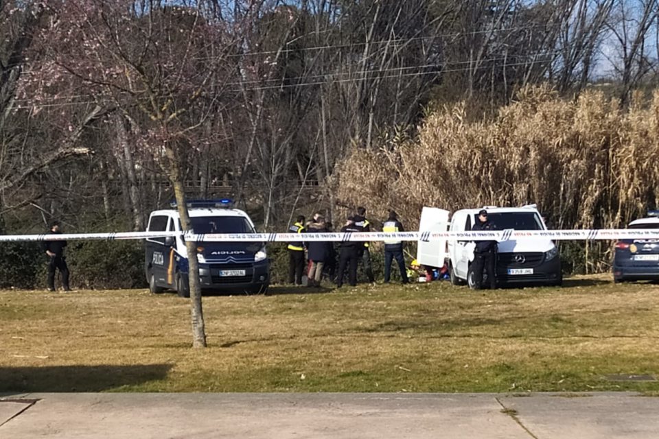 Bomberos de Logroño sacan el cuerpo del Ebro, en la zona de La Ribera. / NR